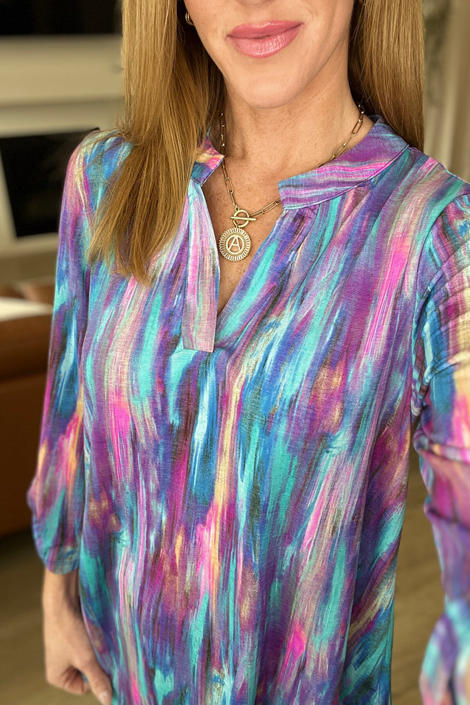 Little Lovely Blouse in Blue Multi-Tops-Villari Chic, women's online fashion boutique in Severna, Maryland