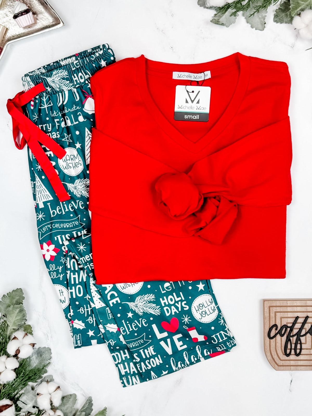 Evergreen Christmas Pajama Set-Sets-Villari Chic, women's online fashion boutique in Severna, Maryland