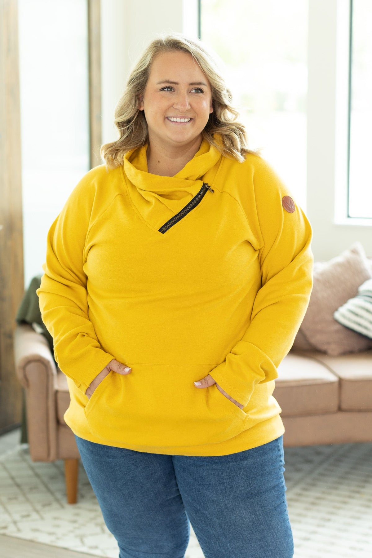 Classic Zoey ZipCowl Sweatshirt - Mustard-Pullover-Villari Chic, women's online fashion boutique in Severna, Maryland