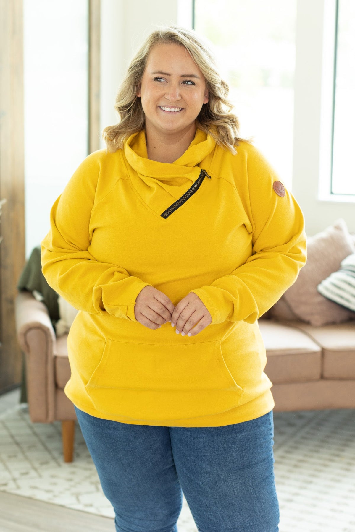 Classic Zoey ZipCowl Sweatshirt - Mustard-Pullover-Villari Chic, women's online fashion boutique in Severna, Maryland