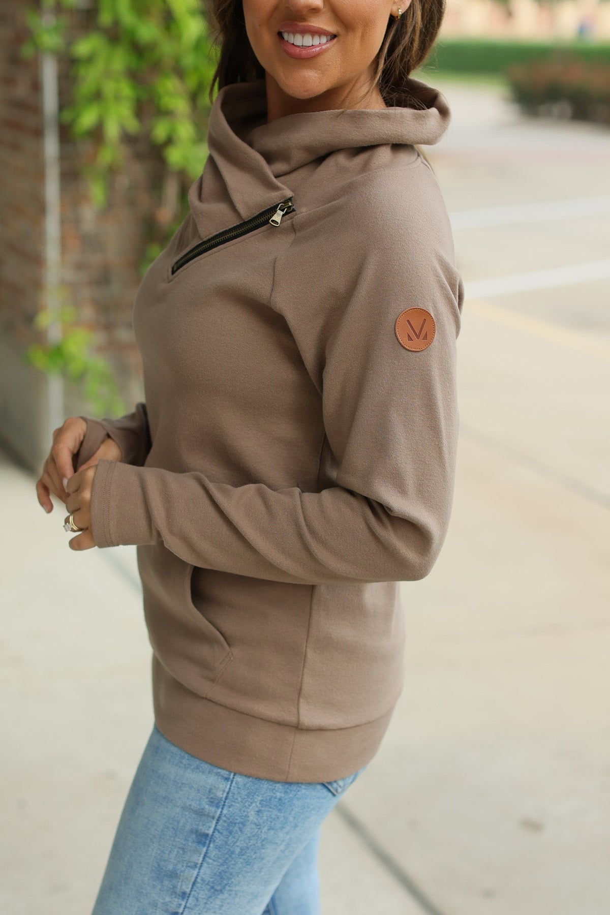 Classic Zoey ZipCowl Sweatshirt - Mocha-Pullover-Villari Chic, women's online fashion boutique in Severna, Maryland