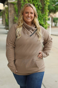 Classic Zoey ZipCowl Sweatshirt - Mocha-Pullover-Villari Chic, women's online fashion boutique in Severna, Maryland