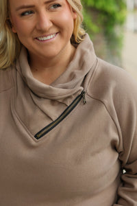 Classic Zoey ZipCowl Sweatshirt - Mocha-Pullover-Villari Chic, women's online fashion boutique in Severna, Maryland