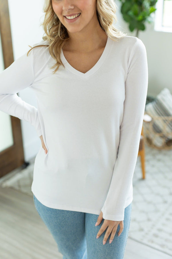 Leah Long Sleeve Top - White-Tops-Villari Chic, women's online fashion boutique in Severna, Maryland