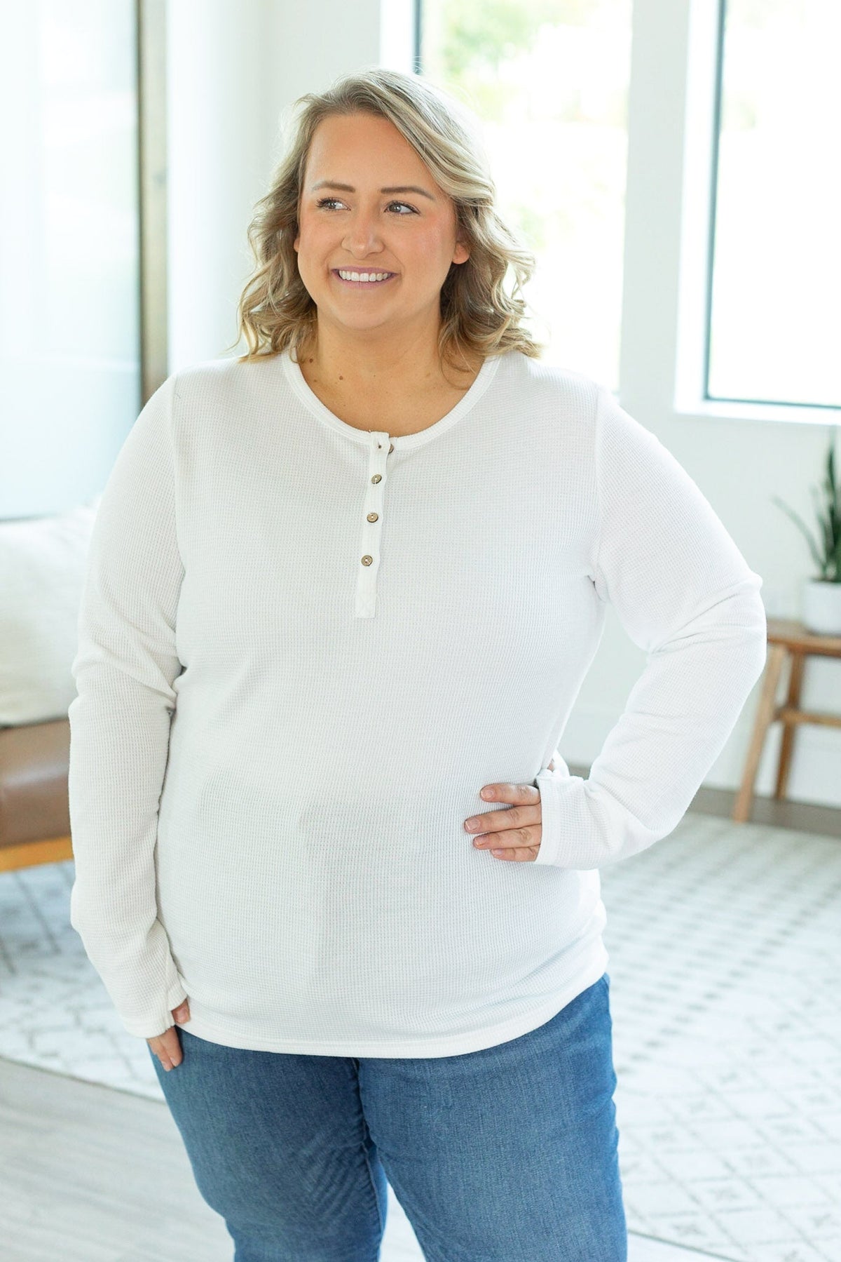 Harper Long Sleeve Henley - White-Tops-Villari Chic, women's online fashion boutique in Severna, Maryland