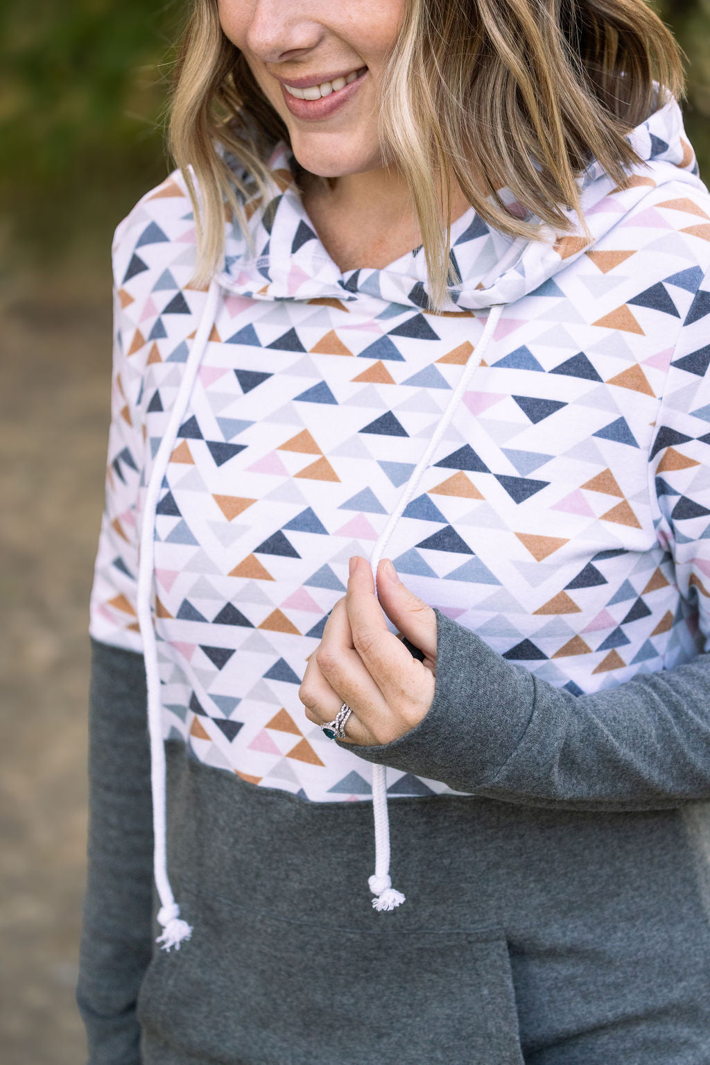 Hailey Pullover Hoodie - Geometric and Charcoal-Hoodie-Villari Chic, women's online fashion boutique in Severna, Maryland