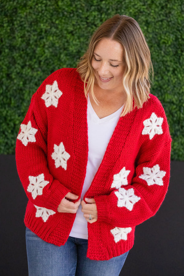 Snowflake Cardigan - Red-Cardigan-Villari Chic, women's online fashion boutique in Severna, Maryland