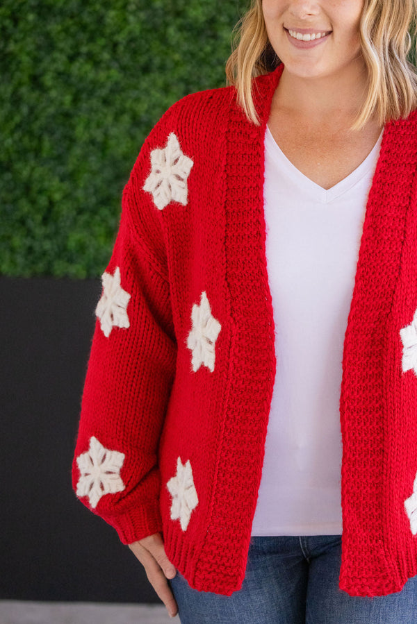 Snowflake Cardigan - Red-Cardigan-Villari Chic, women's online fashion boutique in Severna, Maryland