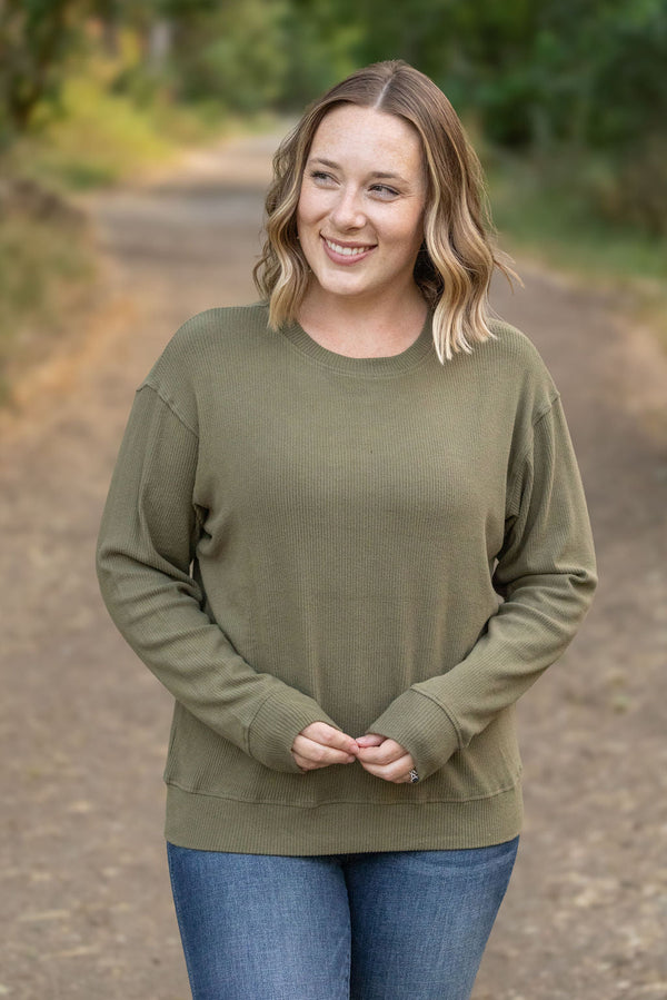 Corrine Ribbed Pullover Top - Olive-Pullover-Villari Chic, women's online fashion boutique in Severna, Maryland