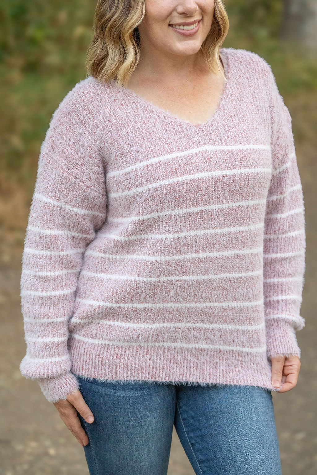 Cozy Striped Sweater - Mauve-clothing-Villari Chic, women's online fashion boutique in Severna, Maryland