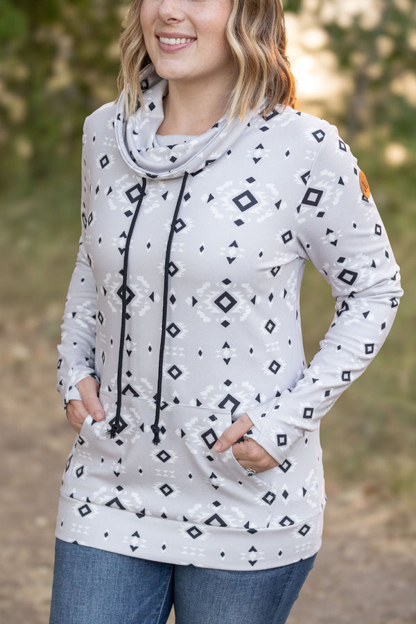 Soft Funnel Neck - Grey Geometric-clothing-Villari Chic, women's online fashion boutique in Severna, Maryland