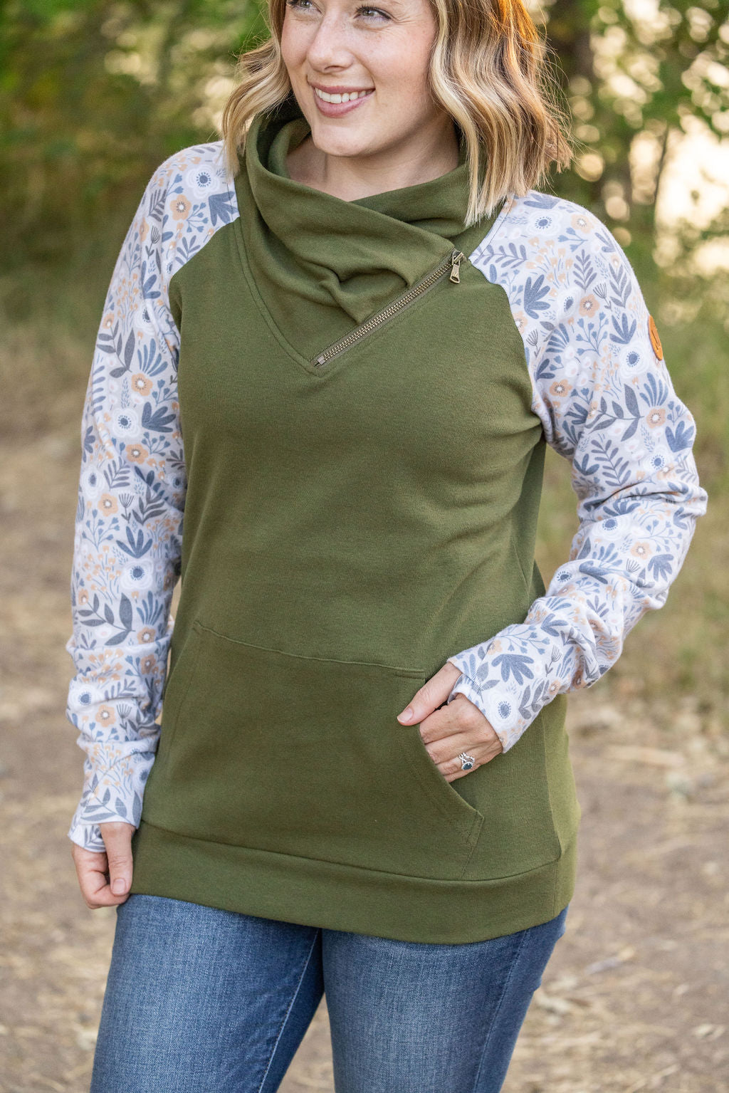 Zoey ZipCowl - Olive and Boho Floral-clothing-Villari Chic, women's online fashion boutique in Severna, Maryland