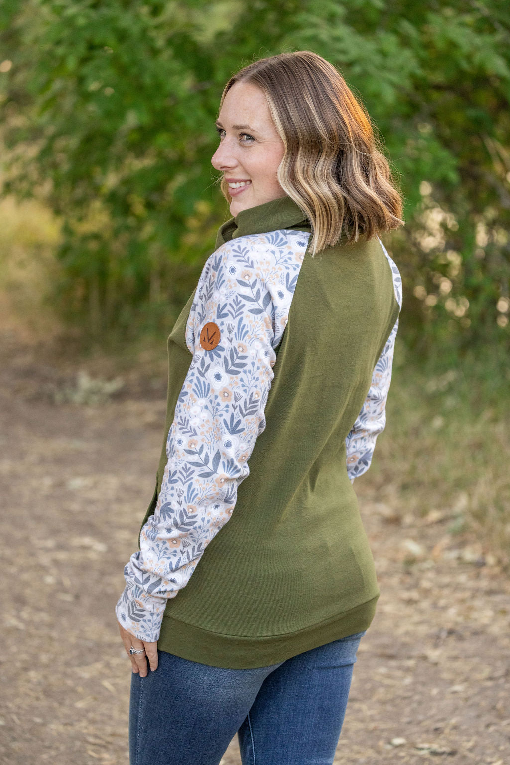 Zoey ZipCowl - Olive and Boho Floral-clothing-Villari Chic, women's online fashion boutique in Severna, Maryland