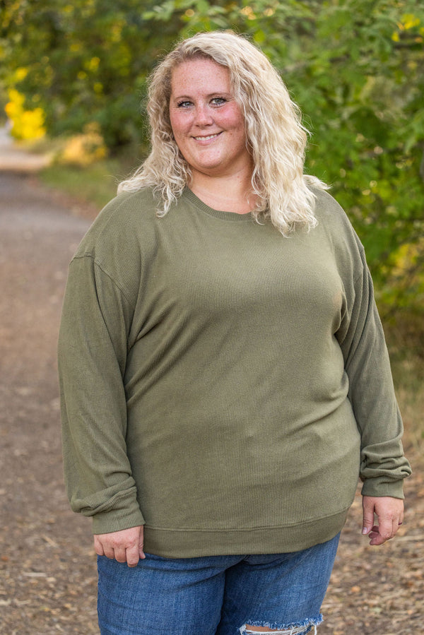 Corrine Ribbed Pullover Top - Olive-Pullover-Villari Chic, women's online fashion boutique in Severna, Maryland