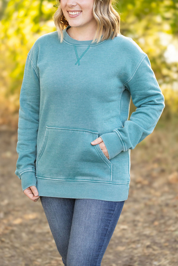 Vintage Wash Pocket Pullover - Teal-clothing-Villari Chic, women's online fashion boutique in Severna, Maryland