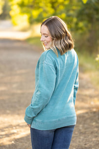 Vintage Wash Pocket Pullover - Teal-clothing-Villari Chic, women's online fashion boutique in Severna, Maryland