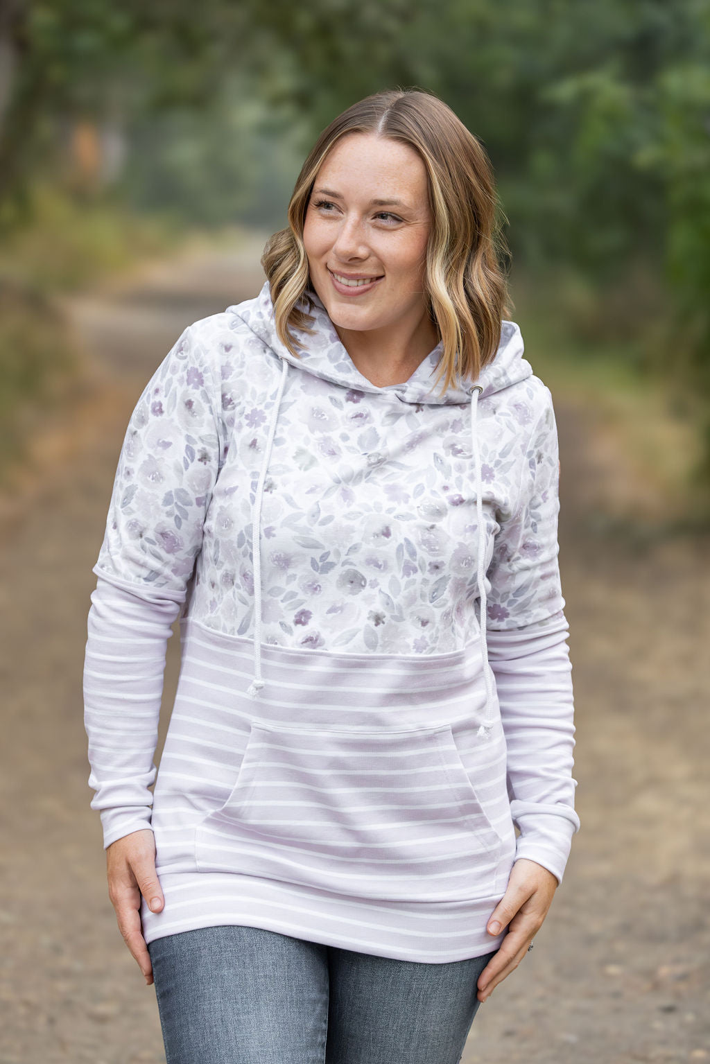 Hailey Pullover Hoodie - Blush Floral and Stripes-Hoodie-Villari Chic, women's online fashion boutique in Severna, Maryland