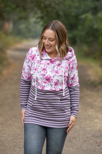 Hailey Pullover Hoodie - Pink Floral and Stripes-Hoodie-Villari Chic, women's online fashion boutique in Severna, Maryland