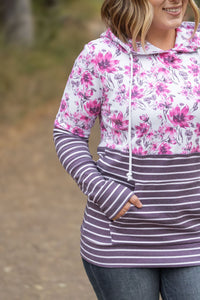 Hailey Pullover Hoodie - Pink Floral and Stripes-Hoodie-Villari Chic, women's online fashion boutique in Severna, Maryland