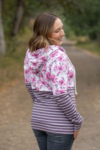 Hailey Pullover Hoodie - Pink Floral and Stripes-Hoodie-Villari Chic, women's online fashion boutique in Severna, Maryland