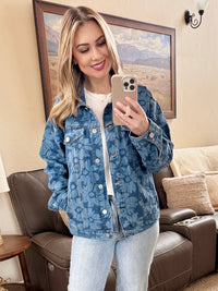 Floral Print Denim Jacket by Risen-Villari Chic, women's online fashion boutique in Severna, Maryland