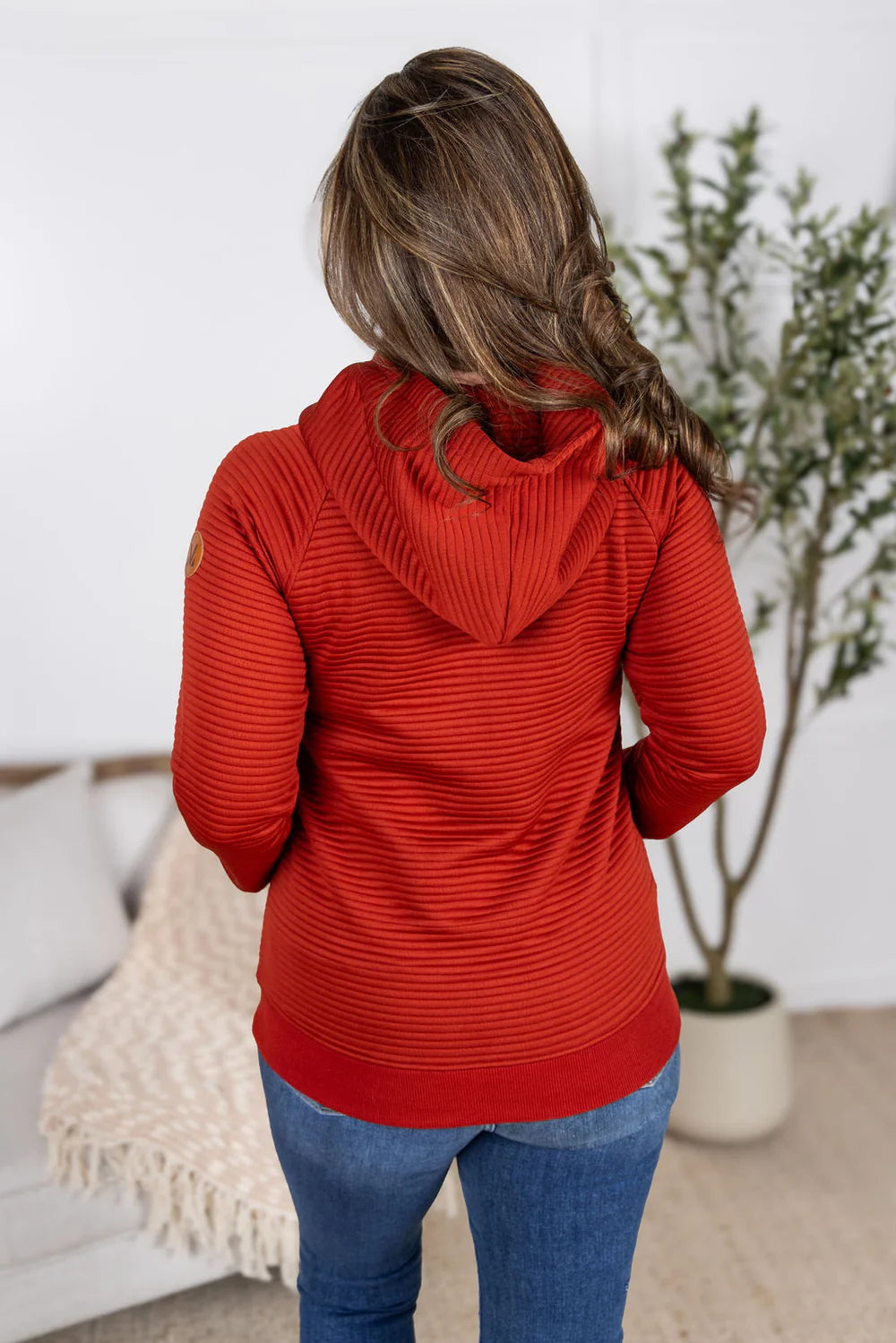 Tatum Textured Pullover Hoodie - Rust-outerwear-Villari Chic, women's online fashion boutique in Severna, Maryland