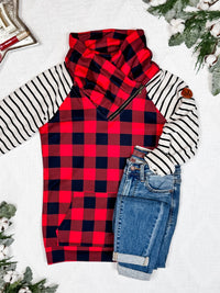 Zoey ZipCowl - Buffalo Plaid and Oatmeal Stripes-clothing-Villari Chic, women's online fashion boutique in Severna, Maryland