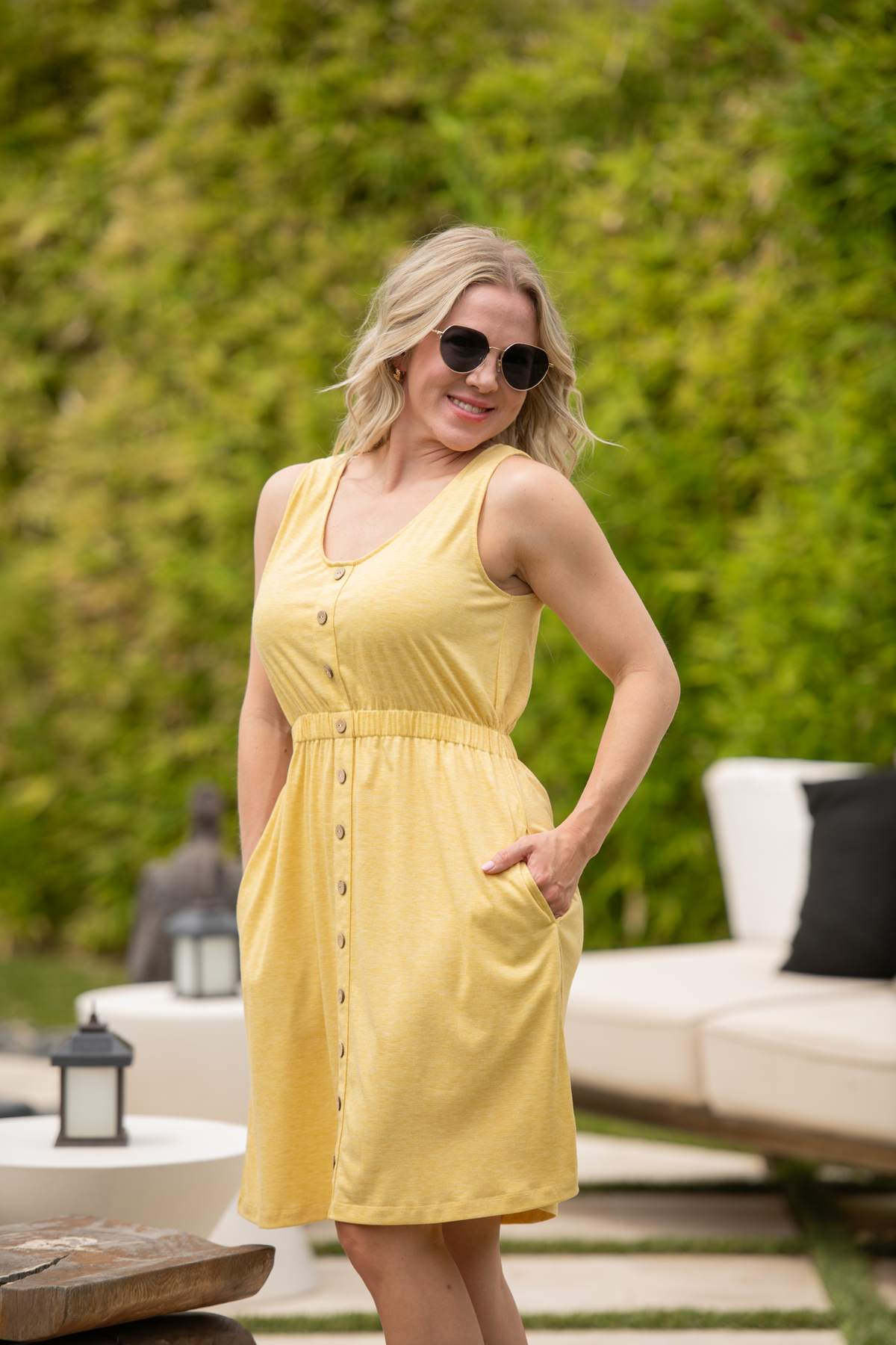 Beverly Button Dress - Yellow-dress-Villari Chic, women's online fashion boutique in Severna, Maryland