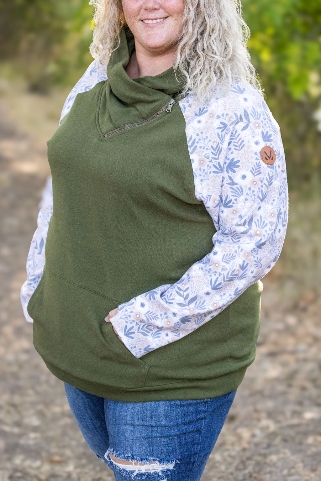 Zoey ZipCowl - Olive and Boho Floral-clothing-Villari Chic, women's online fashion boutique in Severna, Maryland