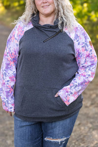 Zoey ZipCowl - Charcoal and Fall Floral Leaves-clothing-Villari Chic, women's online fashion boutique in Severna, Maryland