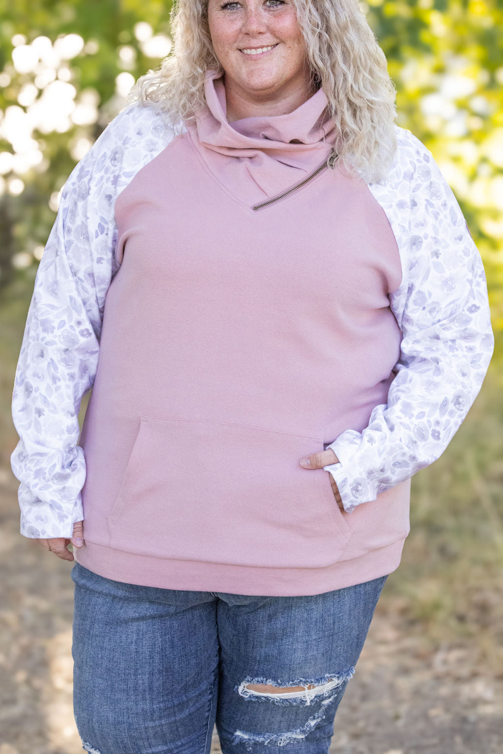 Zoey ZipCowl - Pink and Blush Floral-clothing-Villari Chic, women's online fashion boutique in Severna, Maryland