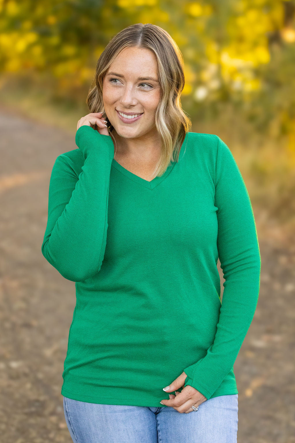 Leah Long Sleeve Top - Green-Tops-Villari Chic, women's online fashion boutique in Severna, Maryland