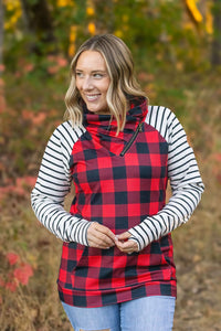 Zoey ZipCowl - Buffalo Plaid and Oatmeal Stripes-clothing-Villari Chic, women's online fashion boutique in Severna, Maryland