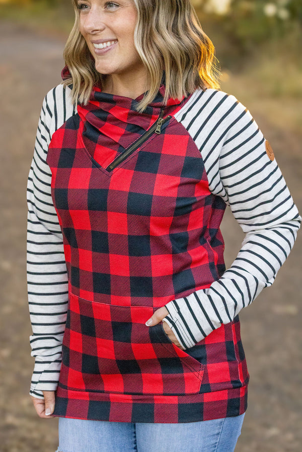 Zoey ZipCowl - Buffalo Plaid and Oatmeal Stripes-clothing-Villari Chic, women's online fashion boutique in Severna, Maryland