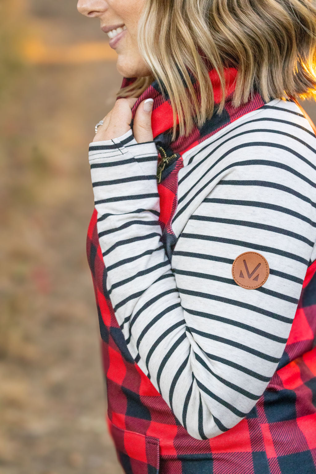 Zoey ZipCowl - Buffalo Plaid and Oatmeal Stripes-clothing-Villari Chic, women's online fashion boutique in Severna, Maryland