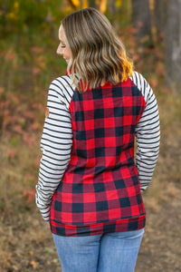 Zoey ZipCowl - Buffalo Plaid and Oatmeal Stripes-clothing-Villari Chic, women's online fashion boutique in Severna, Maryland