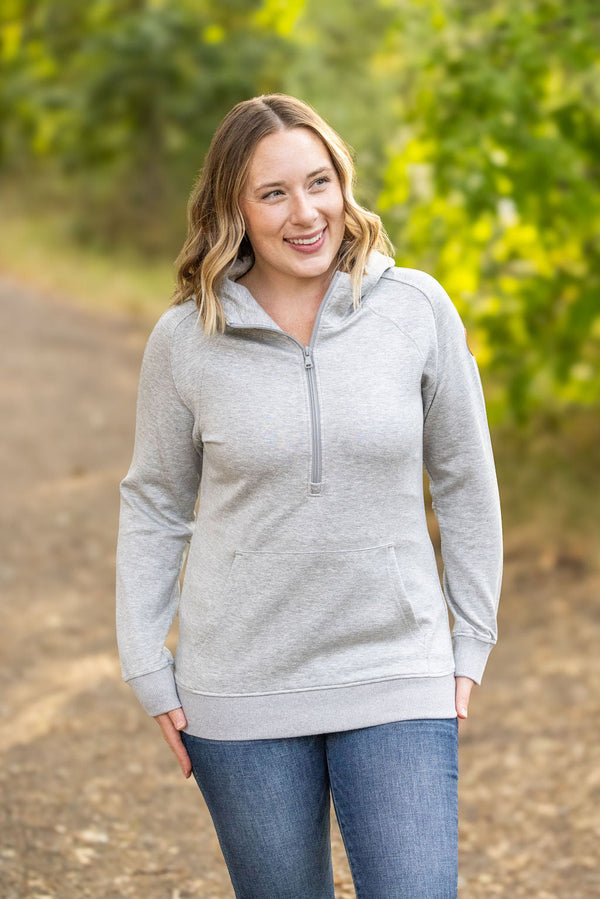 Scuba HalfZip Hoodie - Light Grey-Hoodie-Villari Chic, women's online fashion boutique in Severna, Maryland