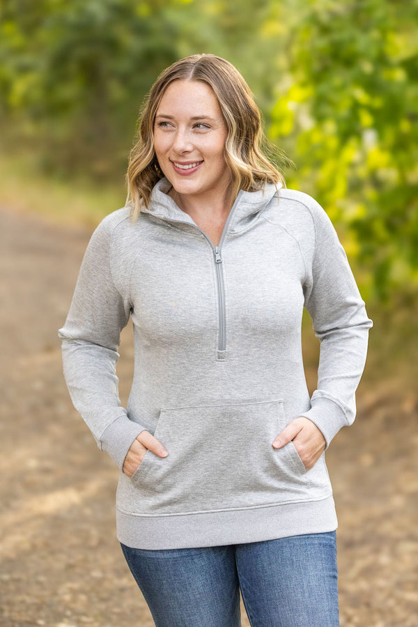 Scuba HalfZip Hoodie - Light Grey-Hoodie-Villari Chic, women's online fashion boutique in Severna, Maryland