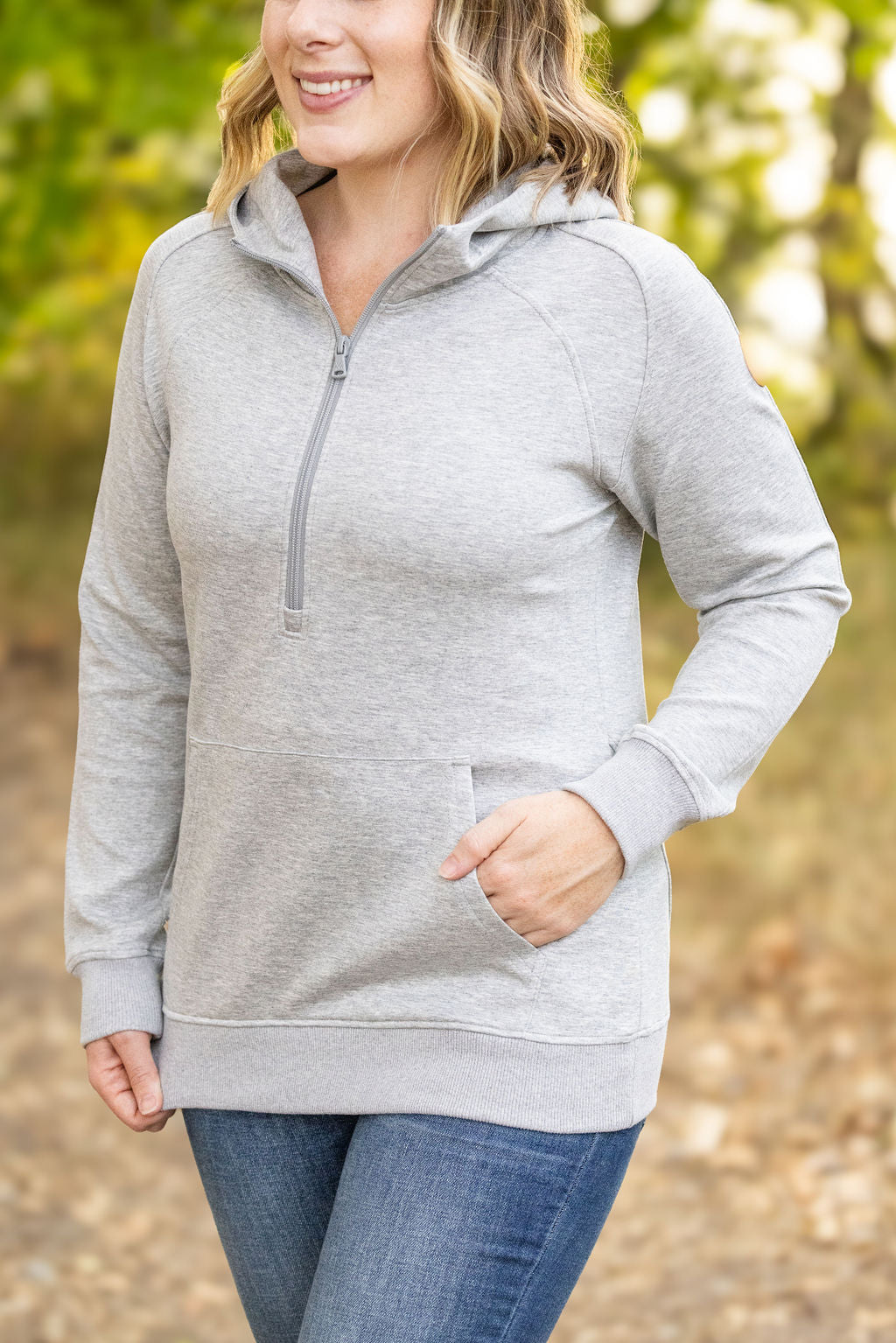 Scuba HalfZip Hoodie - Light Grey-Hoodie-Villari Chic, women's online fashion boutique in Severna, Maryland