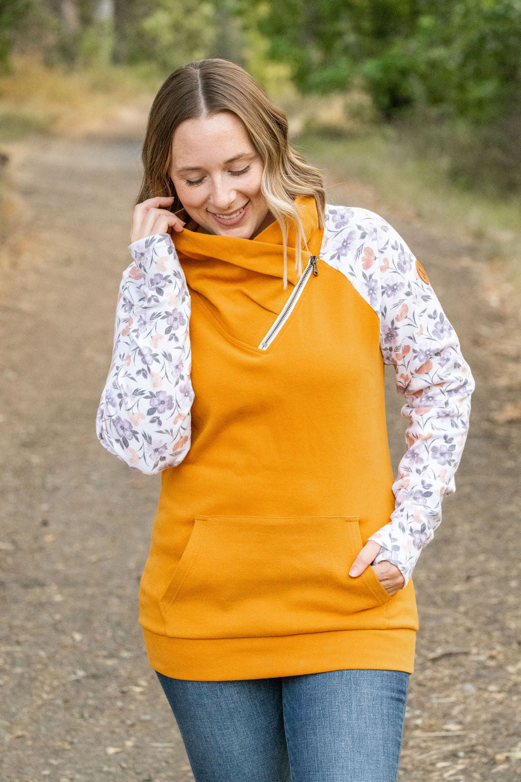 Zoey ZipCowl - Mustard and Harvest Floral-clothing-Villari Chic, women's online fashion boutique in Severna, Maryland