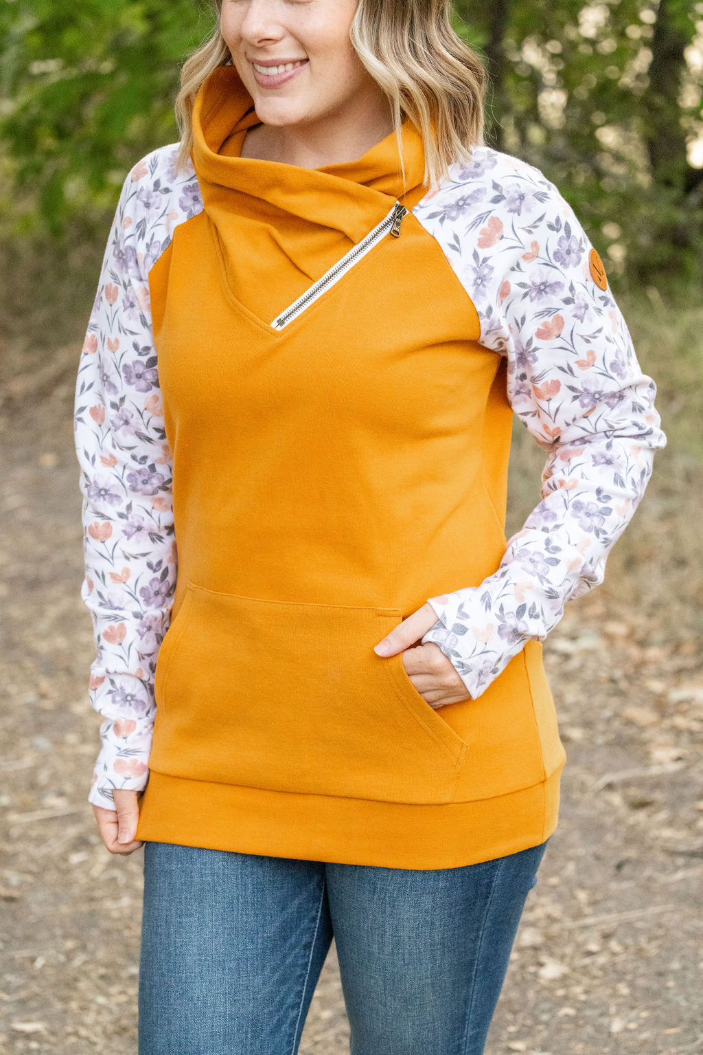 Zoey ZipCowl - Mustard and Harvest Floral-clothing-Villari Chic, women's online fashion boutique in Severna, Maryland