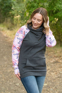 Zoey ZipCowl - Charcoal and Fall Floral Leaves-clothing-Villari Chic, women's online fashion boutique in Severna, Maryland