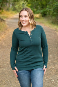 Harper Long Sleeve Henley - Evergreen-Tops-Villari Chic, women's online fashion boutique in Severna, Maryland