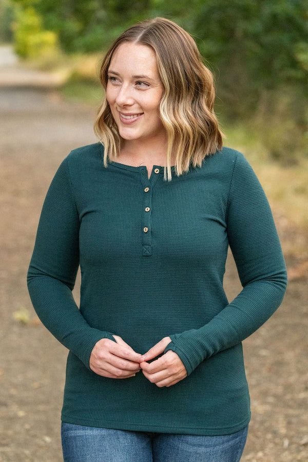 Harper Long Sleeve Henley - Evergreen-Tops-Villari Chic, women's online fashion boutique in Severna, Maryland