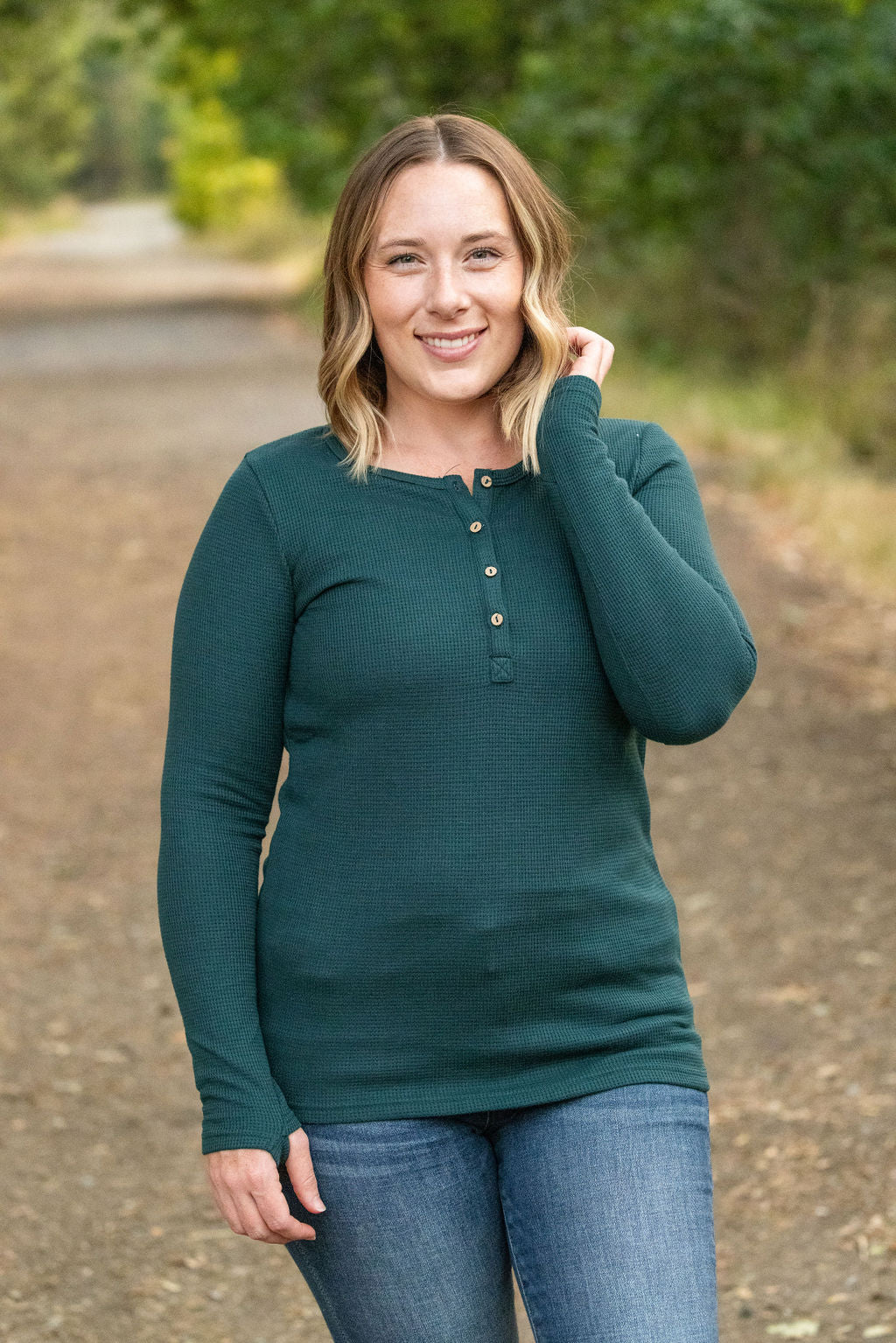 Harper Long Sleeve Henley - Evergreen-Tops-Villari Chic, women's online fashion boutique in Severna, Maryland