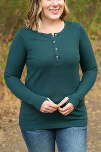 Harper Long Sleeve Henley - Evergreen-Tops-Villari Chic, women's online fashion boutique in Severna, Maryland