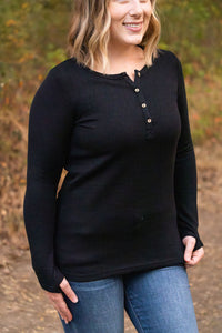 Harper Long Sleeve Henley - Black-Tops-Villari Chic, women's online fashion boutique in Severna, Maryland