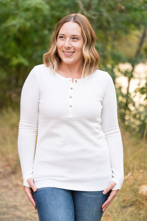 Harper Long Sleeve Henley - White-Tops-Villari Chic, women's online fashion boutique in Severna, Maryland