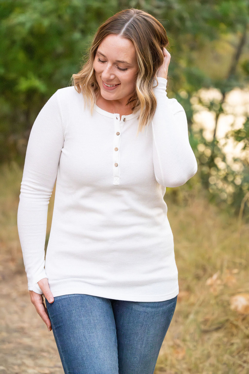 Harper Long Sleeve Henley - White-Tops-Villari Chic, women's online fashion boutique in Severna, Maryland