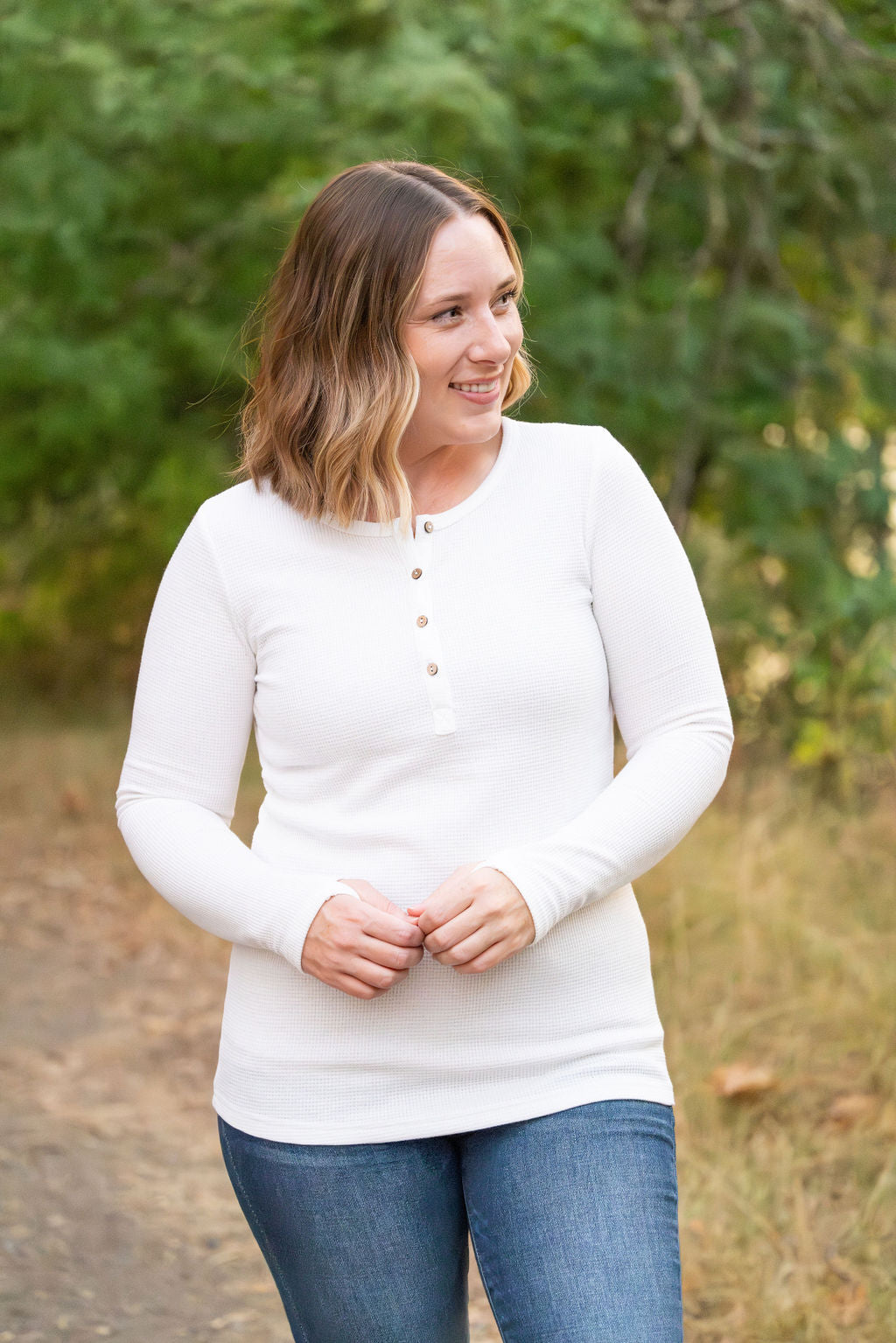 Harper Long Sleeve Henley - White-Tops-Villari Chic, women's online fashion boutique in Severna, Maryland